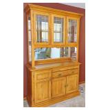 Two Piece Cochrane Lighted Oak Hutch