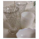 Pair of Vintage Jeanette Petal Swirl Ultramarine and Two Sterling Weighted Candle Sticks