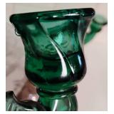 Pair of Vintage Jeanette Petal Swirl Ultramarine and Two Sterling Weighted Candle Sticks