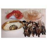 Pink Depression Glass and Victorian hand-painted glass bride