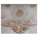 Pink Depression Glass and Victorian hand-painted glass bride