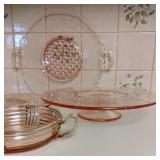 Pink Depression Glass and Victorian hand-painted glass bride