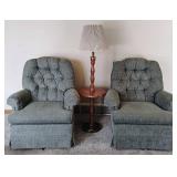 Set of Green Swivel Rocker Chairs w/Table Lamp