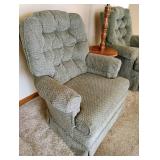 Set of Green Swivel Rocker Chairs w/Table Lamp