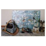 Blue Art and Decor and Brass Home Decor with Brass Lamp LOT