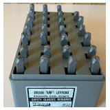 Dowling Jig, Pair of Pillow Block Bearings, Craftsman Viscosimeter, 1/8" Steel Stamp Letters