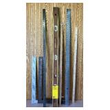 Six Piece Hand Tool LOT - Stanley Mahogany 48" Level, Carpenter Squares