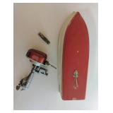 Vintage Electric-Powered Wooden Toy Boat w/ International Models Inc. Outboard Motor DC Powered