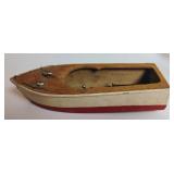 Vintage Electric-Powered Wooden Toy Boat w/ International Models Inc. Outboard Motor DC Powered