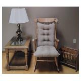 Living Room LOT - Rocking Chair, Side Table, Lamp and Magazine Rack
