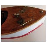 Vintage Electric-Powered Wooden Toy Boat w/ International Models Inc. Outboard Motor DC Powered