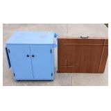 Vintage Metal Folding Table and Shop Made Storage Cabinet