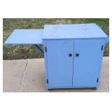 Vintage Metal Folding Table and Shop Made Storage Cabinet