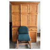 Armoire Style Oak Computer Cabinet with Chair