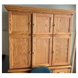 Armoire Style Oak Computer Cabinet with Chair