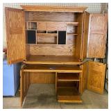 Armoire Style Oak Computer Cabinet with Chair