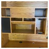 Armoire Style Oak Computer Cabinet with Chair
