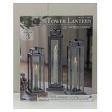 Pack of 3 Tower Lanterns - LED Candle with Remote - Gray Finish - Steel