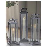 Pack of 3 Tower Lanterns - LED Candle with Remote - Gray Finish - Steel