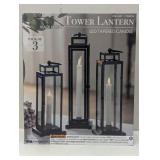 Pack of 3 Tower Lanterns - LED Candle with Remote - Black Finish - Steel