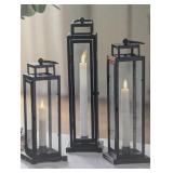 Pack of 3 Tower Lanterns - LED Candle with Remote - Black Finish - Steel