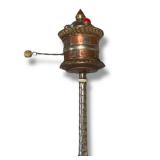 Vintage Tibetan Buddhist Prayer Wheel – Copper & Silver with Mantra Scroll