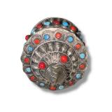 Antique Tibetan Buddhist Prayer Wheel – Silver Metal w/ Coral & Turquoise Stones