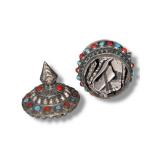 Antique Tibetan Buddhist Prayer Wheel – Silver Metal w/ Coral & Turquoise Stones