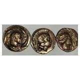 Lot of 3 Heavy Bronze Paperweights – Ancient Coin Style – 3.5” – 5 lbs Each