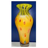 Murano Art Glass Vase Milan Italy Hand Blown Millefiori Yellow Swirl