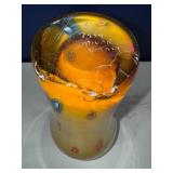 Murano Art Glass Vase Milan Italy Hand Blown Millefiori Yellow Swirl