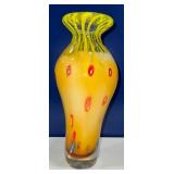 Murano Art Glass Vase Milan Italy Hand Blown Millefiori Yellow Swirl