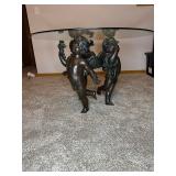 Vintage Bronze Cherub Coffee Table w/ Round Glass Top by Randolph Rose Collection