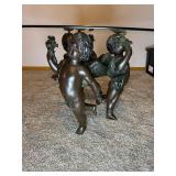 Vintage Bronze Cherub Coffee Table w/ Round Glass Top by Randolph Rose Collection