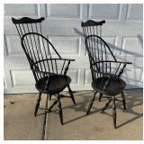 Pair of High Back Windsor Bow Arm Chairs by Nichols & Stone Co. USA