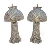 Vintage Diamond Cut Crystal Glass Lamps – Matching Pair