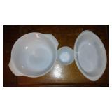 Vintage Fire King, Milk Glass, Currier and Ives.