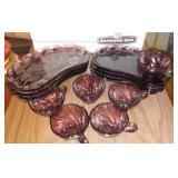 Hazel Atlas Moroccan Amethyst Seashell Swirl Glass Luncheon Plates.
