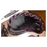 Hazel Atlas Moroccan Amethyst Seashell Swirl Glass Luncheon Plates.