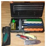 Lansky Knife Sharpening Kit and Knives. (4).
