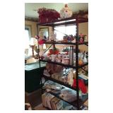 6-teir Shelf, Covered totes (2) with Christmas Content.