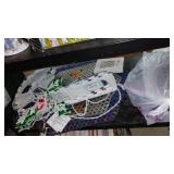 6-teir Shelf, Covered totes (2) with Christmas Content.