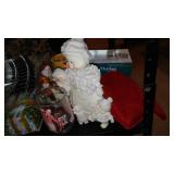 6-teir Shelf, Covered totes (2) with Christmas Content.