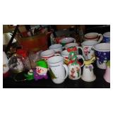 6-teir Shelf, Covered totes (2) with Christmas Content.