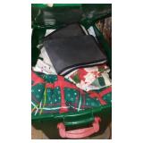 6-teir Shelf, Covered totes (2) with Christmas Content.