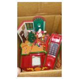 6-teir Shelf, Covered totes (2) with Christmas Content.