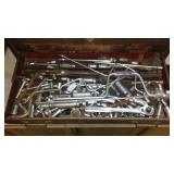 Toolbox with contents. Wrenches, sockets, Hand tools and more