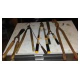 Vintage Giant Chain Plier, various Hedge trimmers and more.