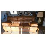 Leather Couch, End Table and lamp.