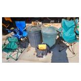 Garbage Cans (3) and Foldable Chairs (3).